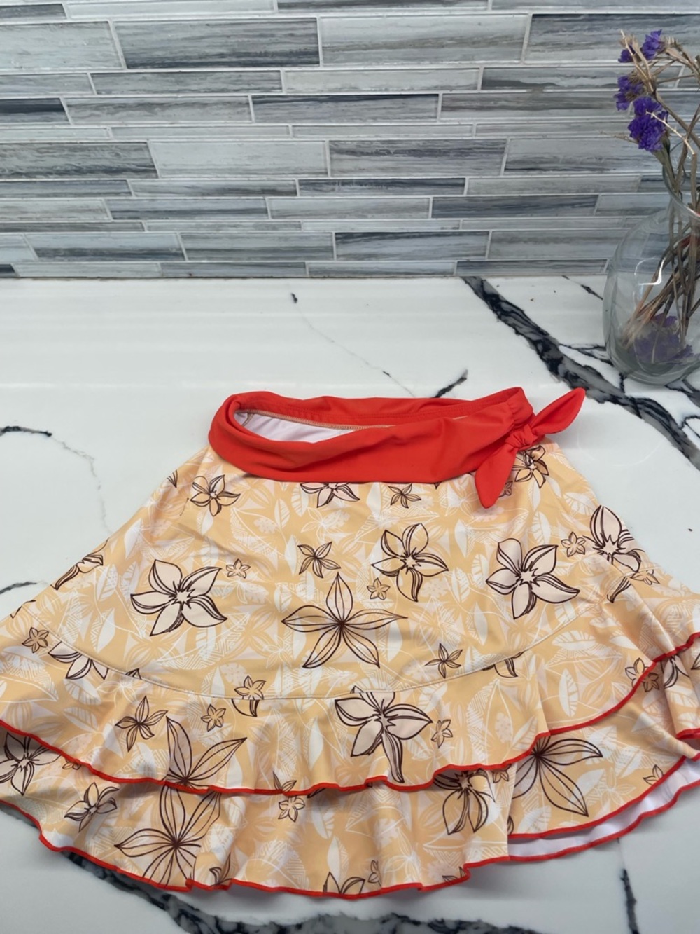 Disney Red Trim Floral Swim Skirt
